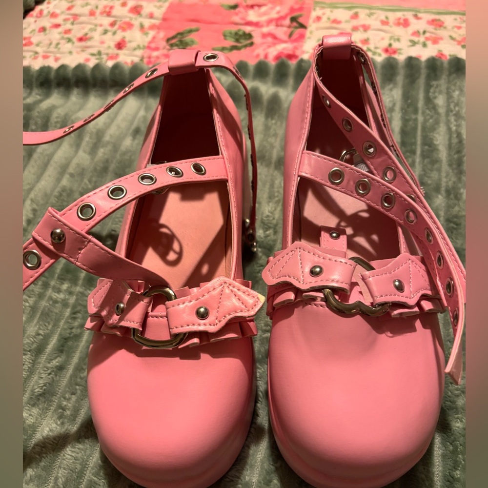 Pink edgy Shoes with Straps.